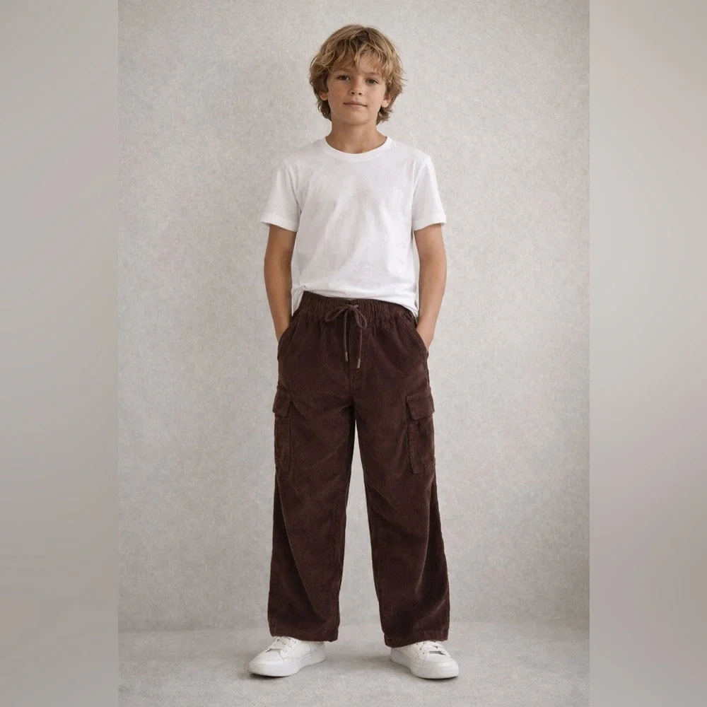 Gap Kids Corduroy Cargo Pants Brown‎ 100% Cotton Wide Leg Size 10 NWT